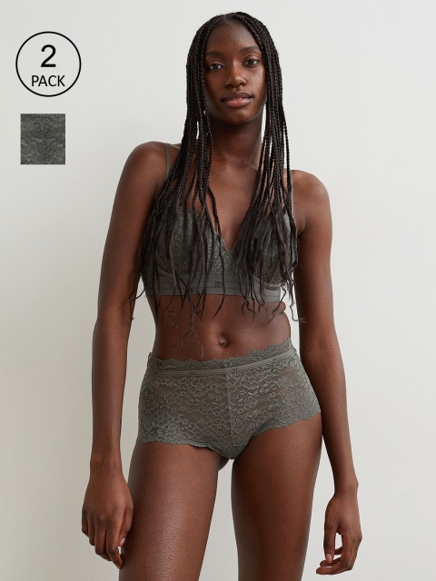 

H&M Women Green 2-Pack Lace Thong Briefs 1010031002