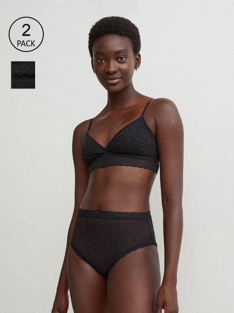 

H&M Women Black 2-Pack Lace Bikini Briefs 1009243001