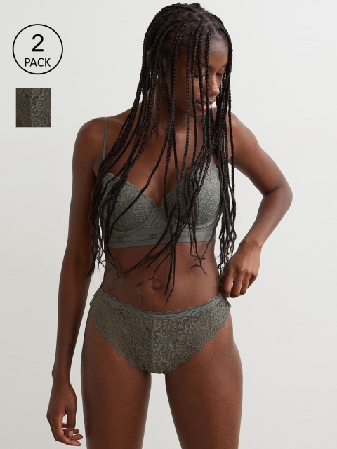 

H&M Women Green 2-Pack Lace Brazilian Briefs 1010033002