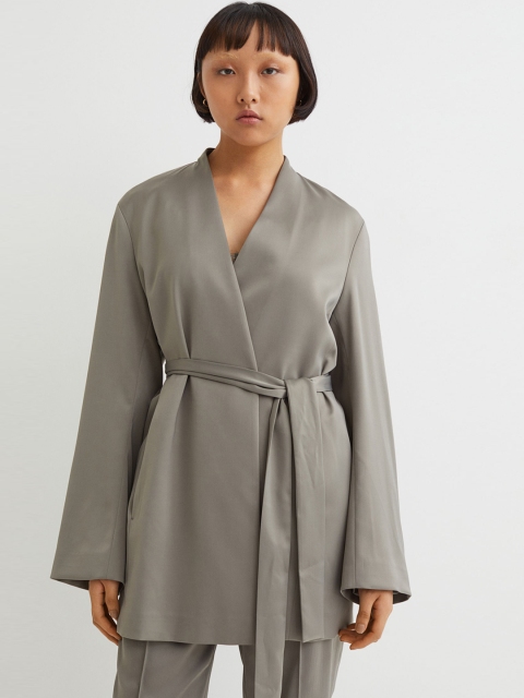 

H&M Women Grey Tie-Belt Jacket