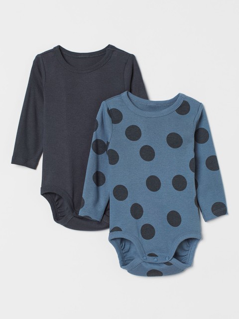 

H&M Boys 2-Pack Patterned Bodysuits, Grey