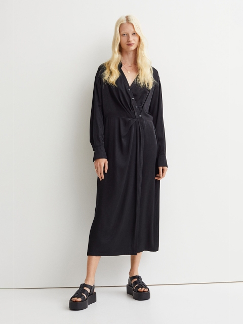

H&M Women Black Draped Shirt Dress