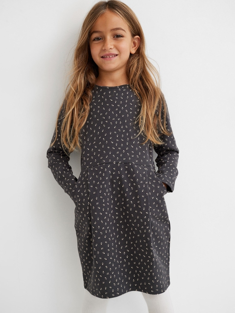 

H&M Girls Grey Printed Pocket-Detail Dress