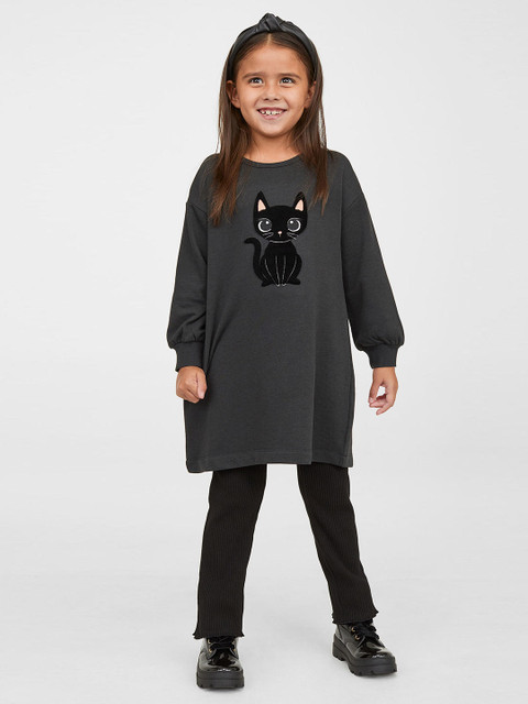 

H&M Girls Grey Motif-Detail Sweatshirt Dress