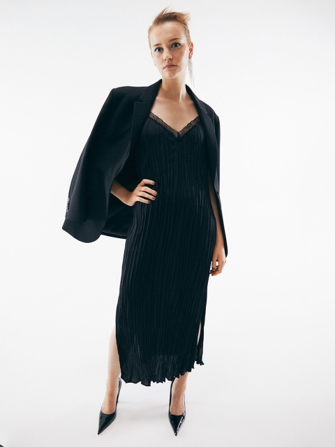 

H&M Women Black Lace-Trimmed Slip Dress