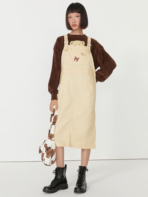 

H&M Women Yellow Pinafore Pure Cotton Calf-Length Dungaree Dress