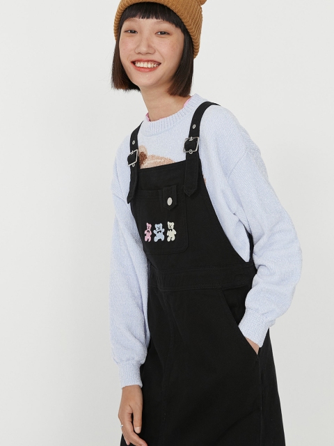 

H&M Women Black Pinafore Pure Cotton Calf-Length Dungaree Dress