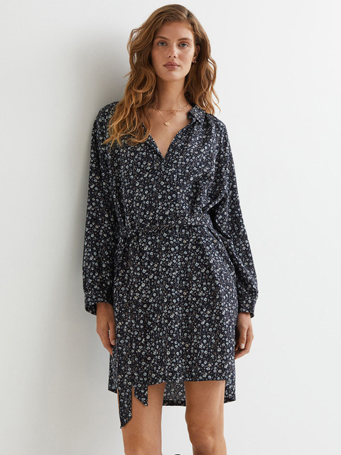 

H&M Women Blue Floral Shirt Seersucker Dress