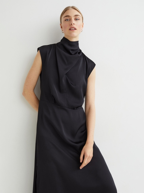 

H&M Women Black Draped Satin Dress