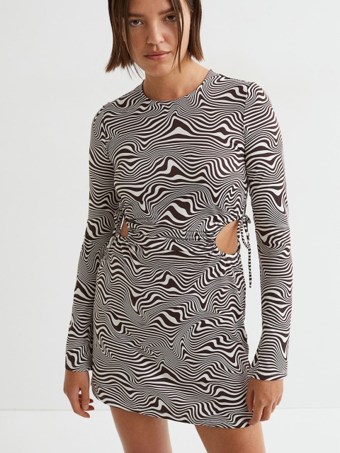 

H&M Women Brown Printed Cut-Out dress