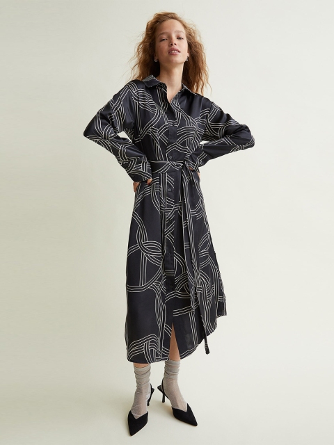 

H&M Women Grey Printed Satin Shirt Dress