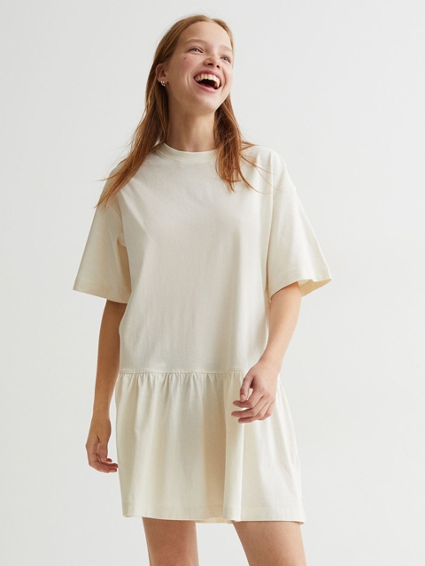 

H&M Women White Solid Pure Cotton T-Shirt Dress
