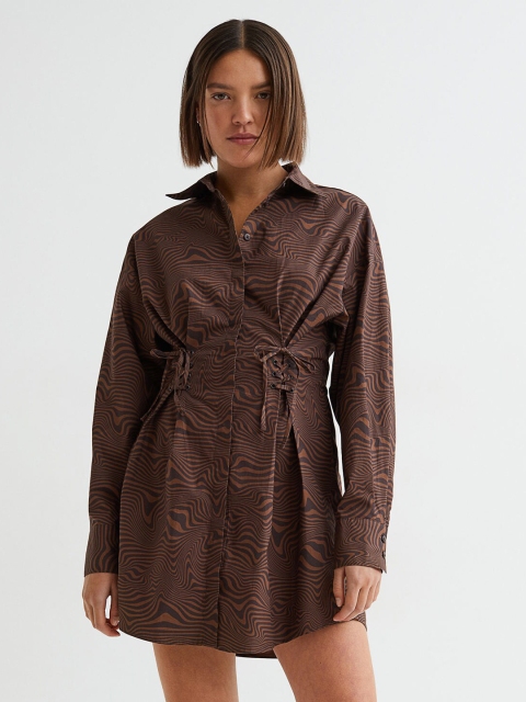 

H&M Women Brown Printed Pure Cotton Shirt Dress