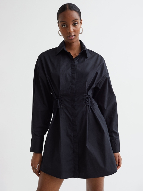 

H&M Women Black Solid Pure Cotton Shirt Dress