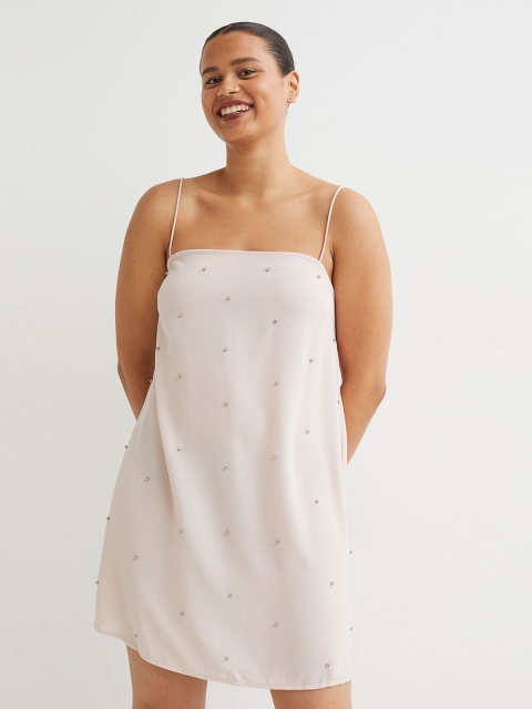 

H&M Women Pink Applique Slip A-Line Dress