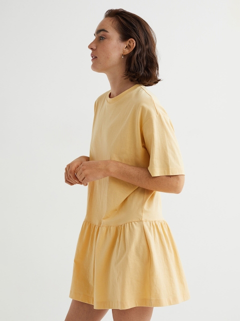

H&M Women Yellow Solid Pure Cotton T-Shirt Dress
