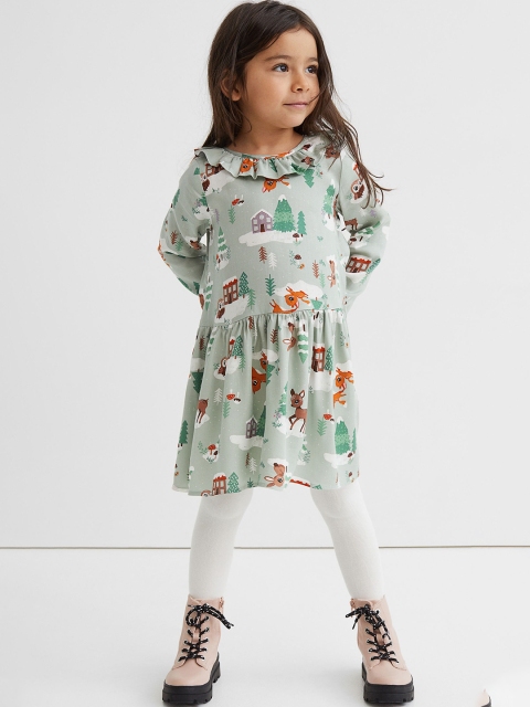 

H&M Girls Green Patterned Flounced Dress