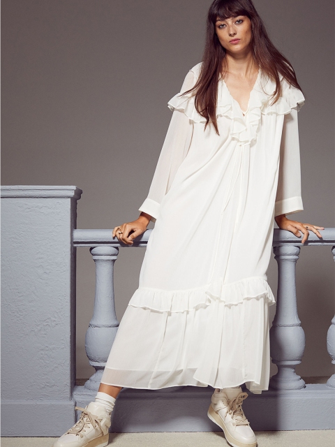 

H&M Women White Flounced Chiffon Dress