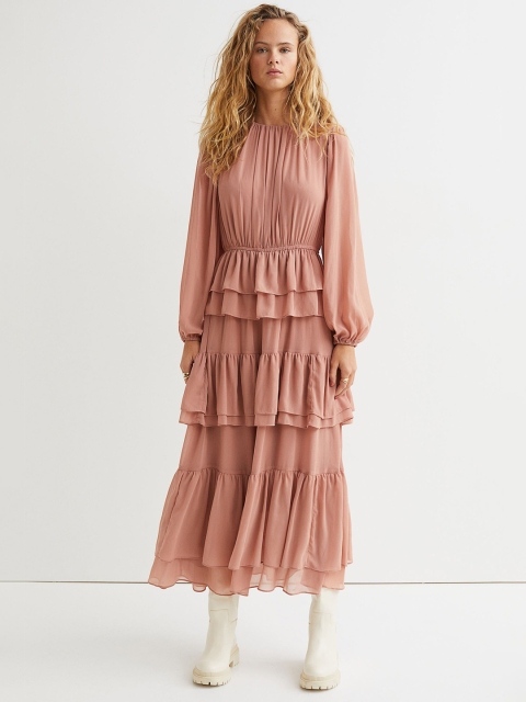 

H&M Women Pink Solid Chiffon Maxi Dress