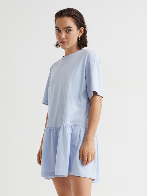 

H&M Women Blue Solid Pure Cotton T-Shirt Dress