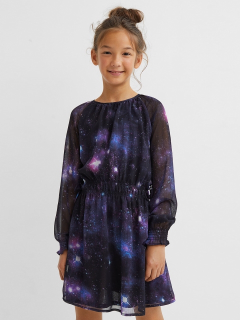 

H&M Girls Black Smocking-Detail A-Line Dress