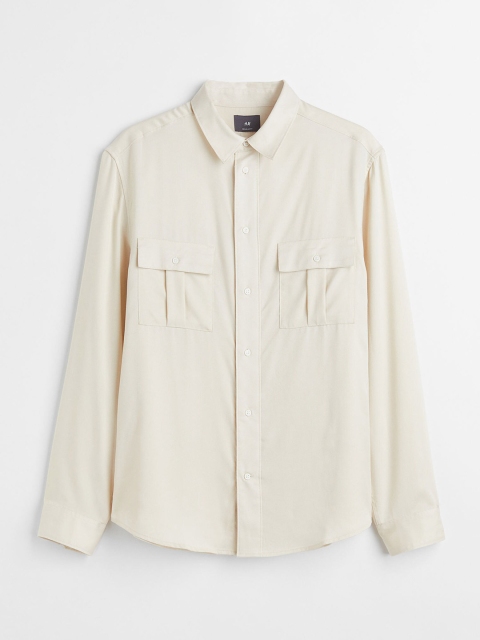 

H&M Men White Solid Regular Fit Utility shirt
