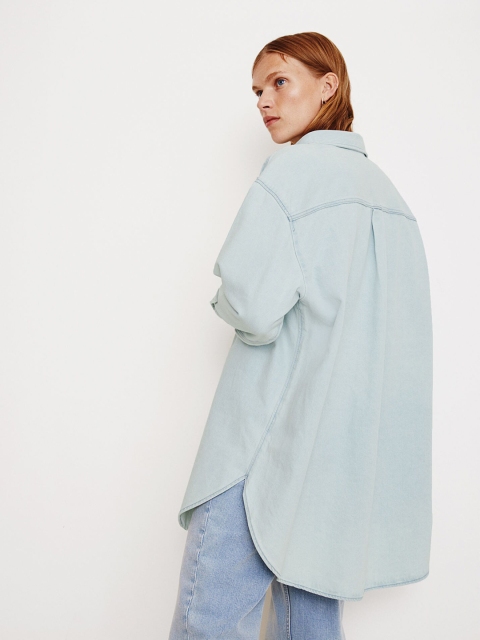 

H&M Women Blue Pure Cotton Denim Shirt