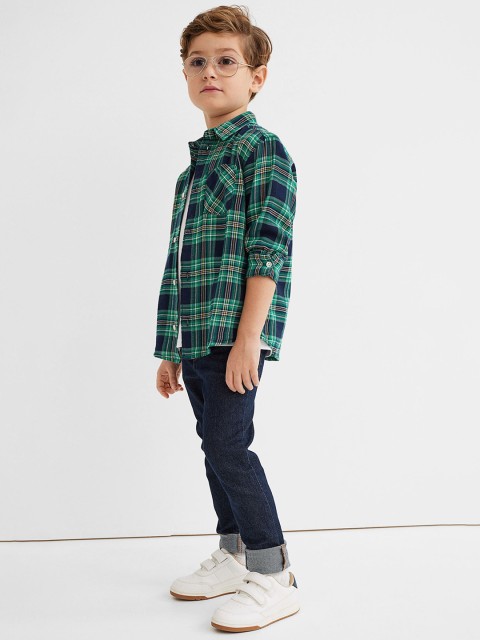 

H&M Boys Green Checked Pure Cotton Flannel shirt