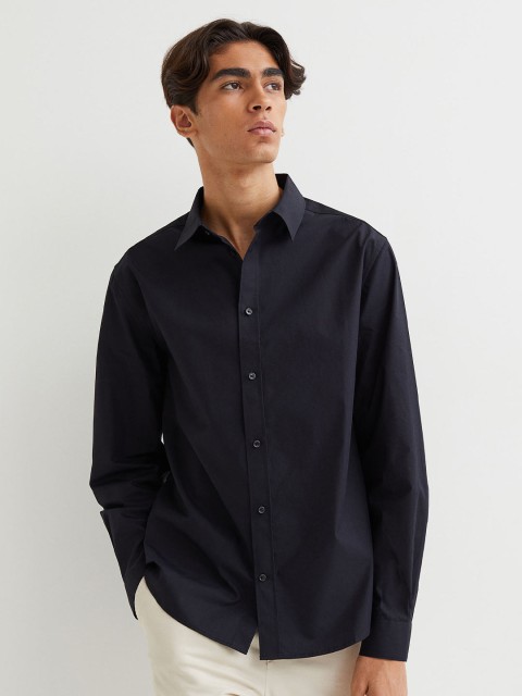 

H&M Men Blue Solid Regular Fit Pure Cotton Shirt