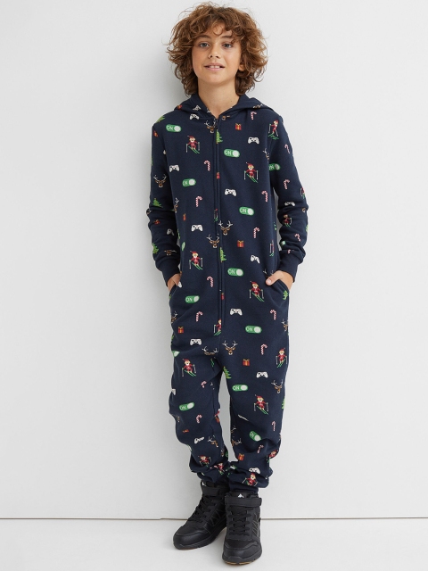 

H&M Boy Navy Blue Printed all-in-one suit