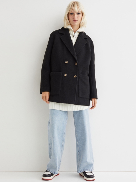 

H&M Women Black Oversized coat