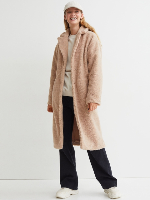 

H&M Women Beige Long faux shearling teddy coat