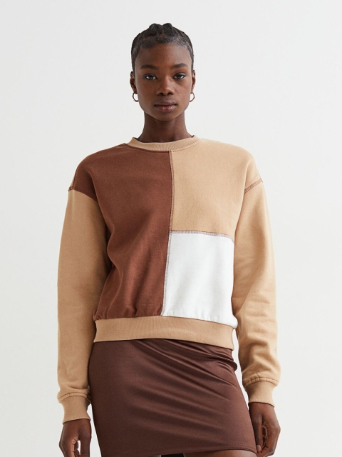 

H&M Women Beige & Brown Printed sweatshirt