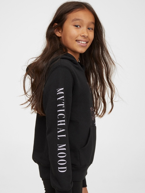 

H&M Girls Black Printed hoodie
