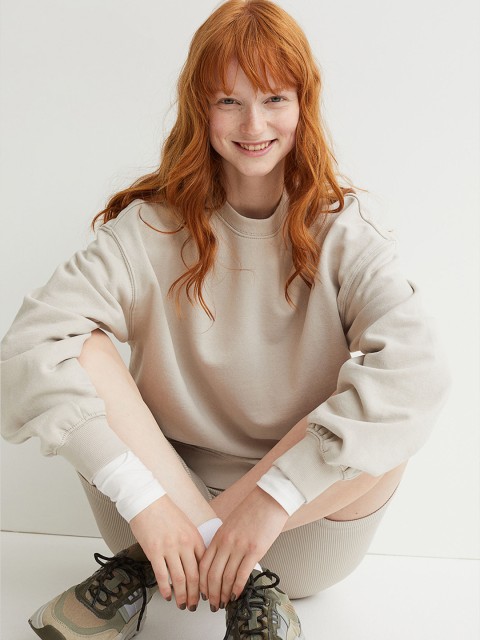 

H&M Women Beige Oversized sweatshirt