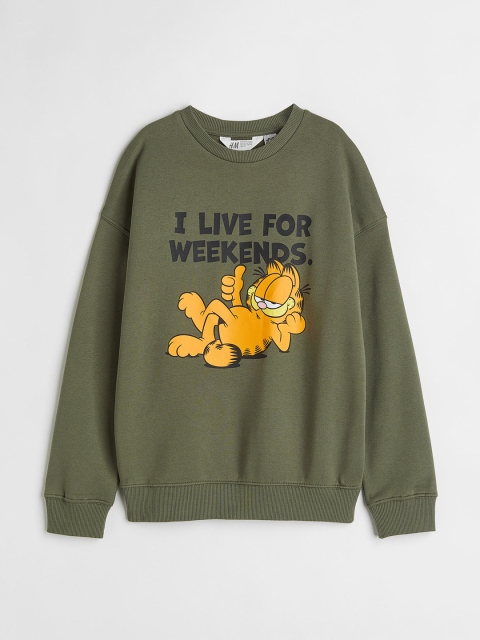 

H&M Boys Green Oversized printed sweatshirt