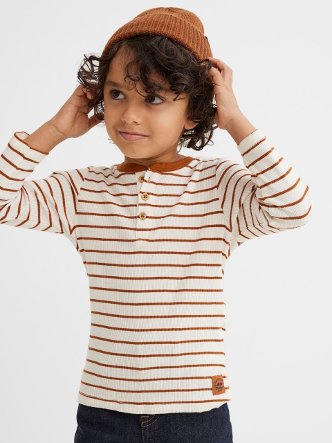 

H&M Boy White Blue and Brown 3-pack ribbed Henley tops