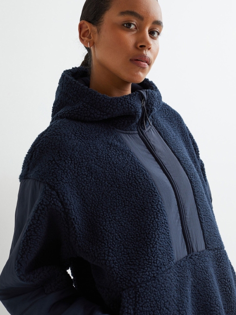 

H&M Women Blue Faux shearling hoodie
