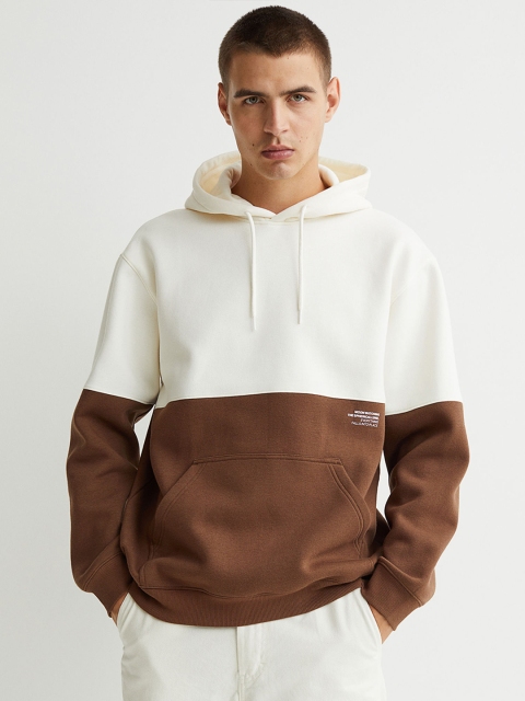 

H&M Men white & Brown Relaxed Fit Hoodie