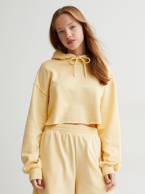 

H&M Women Yellow Cropped hoodie