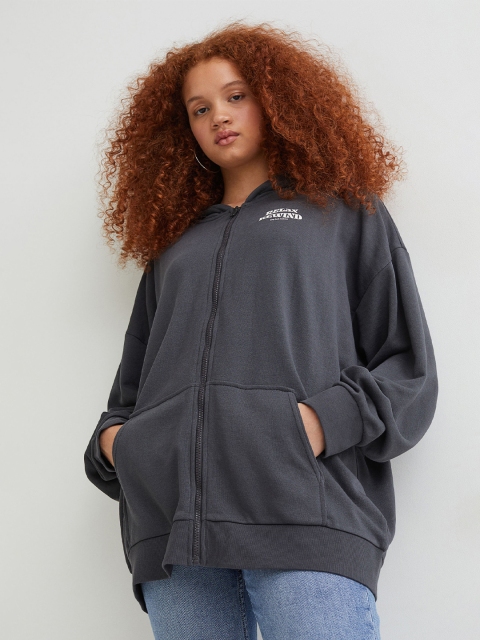

H&M Women Grey Oversized zip-through hoodie
