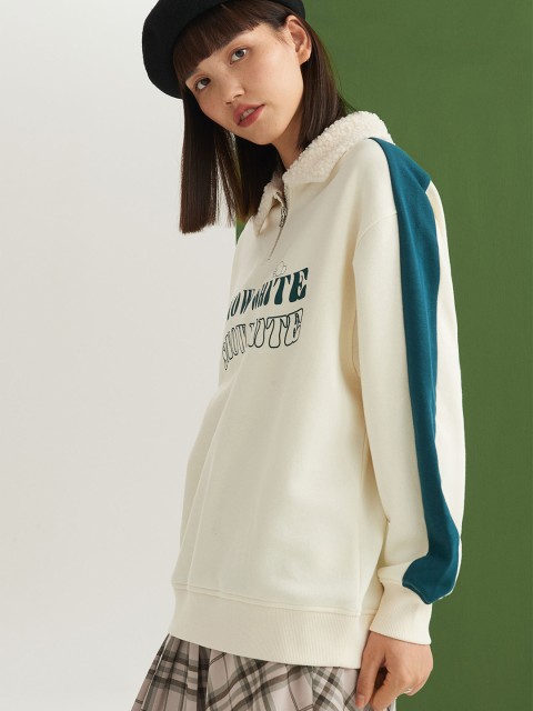

H&M Women White Oversized faux shearling-collared sweatshirt