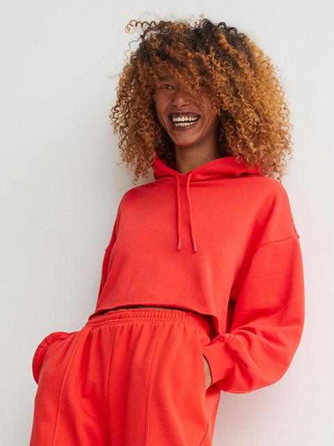 

H&M Women Red Cropped hoodie