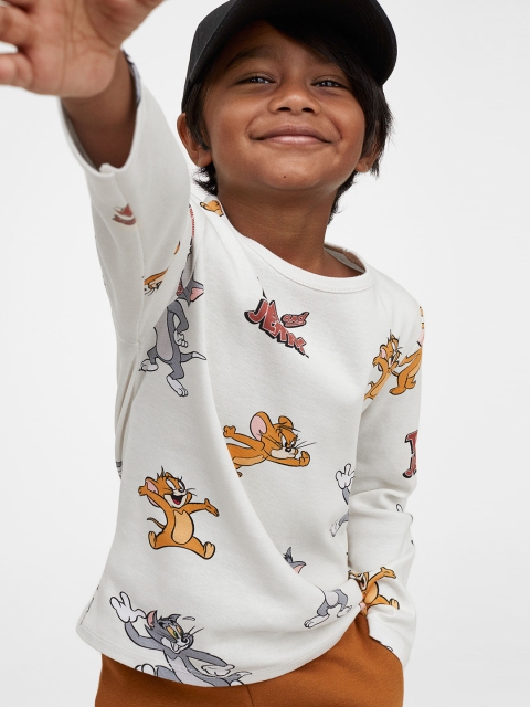 

H&M Boys 2-Pack Printed Cotton Tom & Jerry Jersey Tops, White