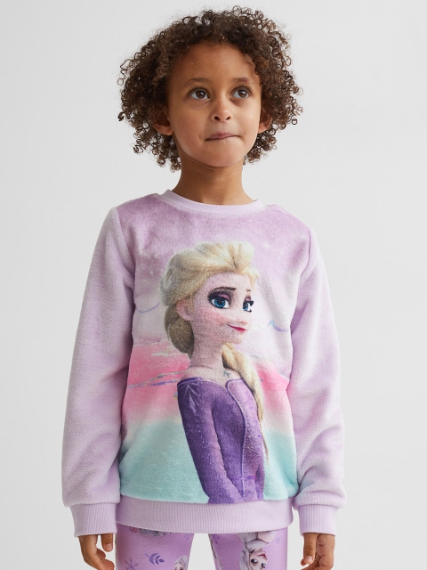 

H&M Girls Purple Glittery Pile Elsa Printed Sweatshirt