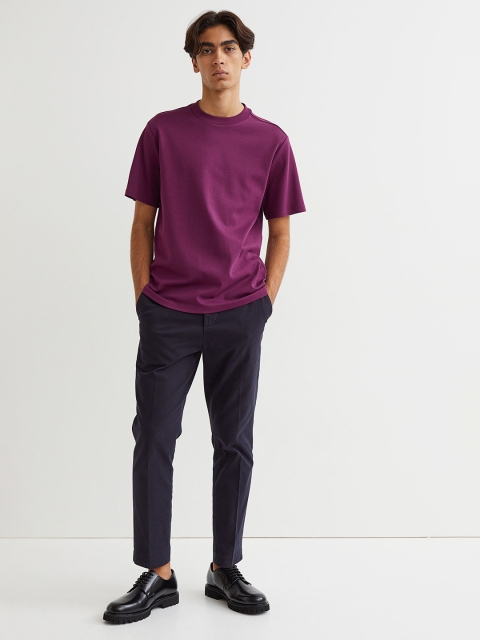 

H&M Men Purple Solid Regular Fit Cotton T-shirt