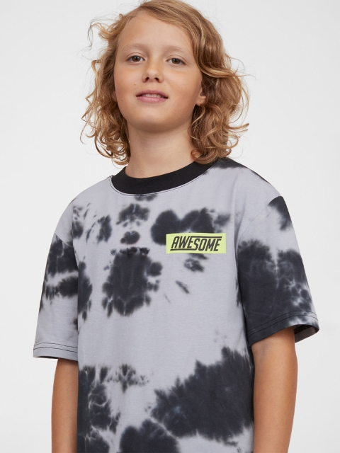 

H&M Boys Grey & Black Tie-Dye Cotton Boxy T-shirt