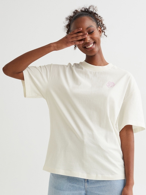 H&M Women White Solid Oversized Cotton T-shirt