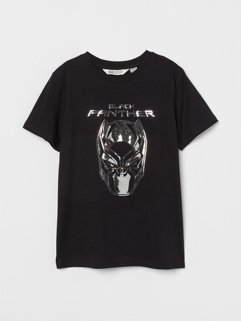 

H&M Boys Black Printed Black Panther Cotton T-shirt