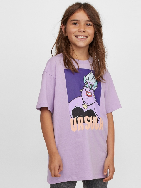 

H&M Girls Purple Oversized Printed Cotton T-shirt